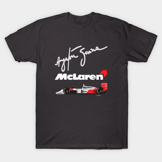 Ayrton Senna's McLaren Honda MP4/4 Illustration T-Shirt by Burro Wheel